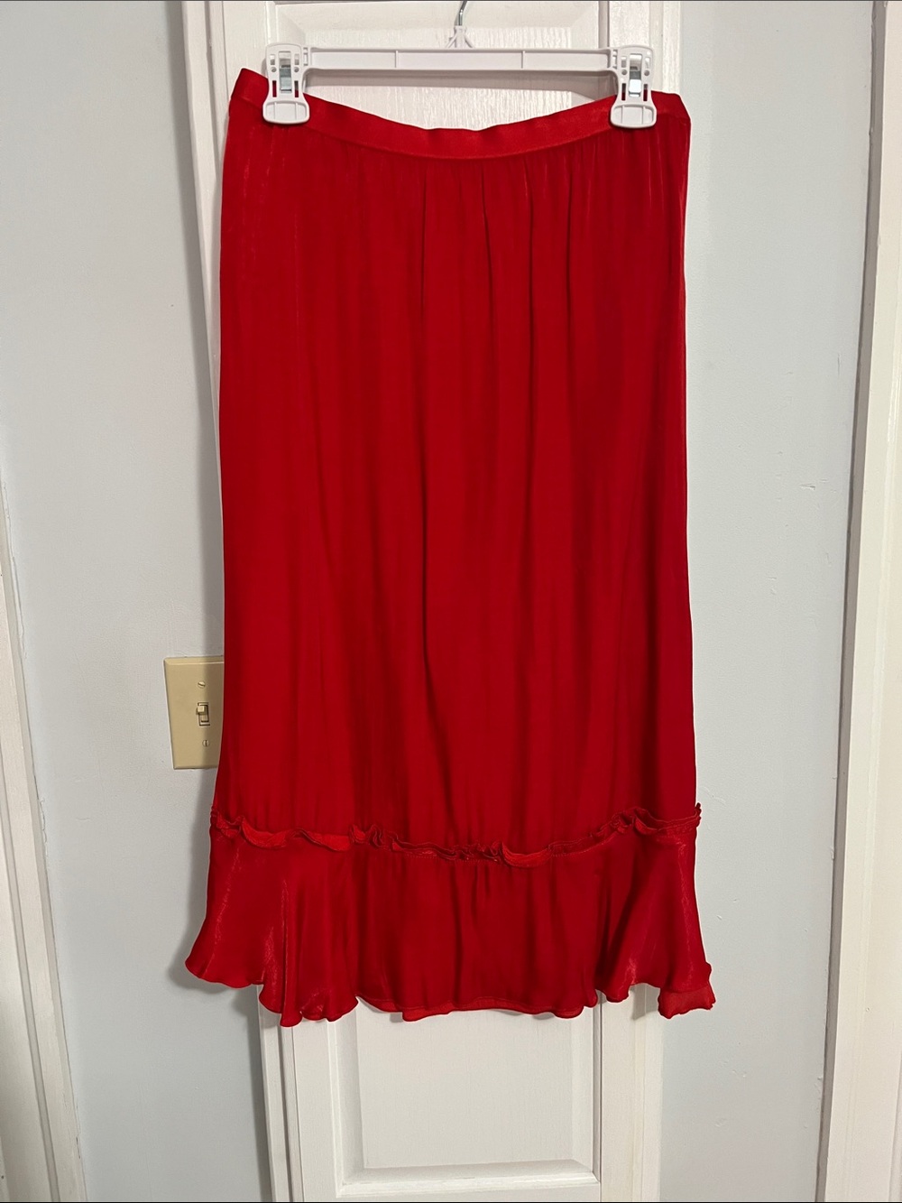 Women’s Red Midi Skirt with Ruffled Hem